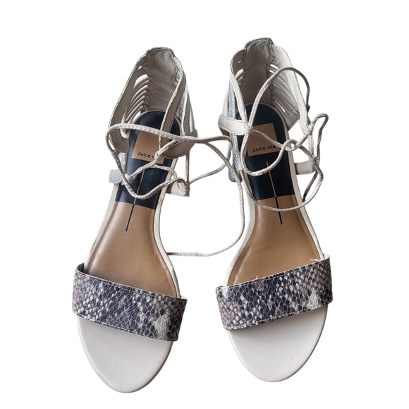 DOLCE VITA Beige and Faux Snake Tie Front Cage Gladiator Sandals Size 8 Flats - Picture 2 of 7